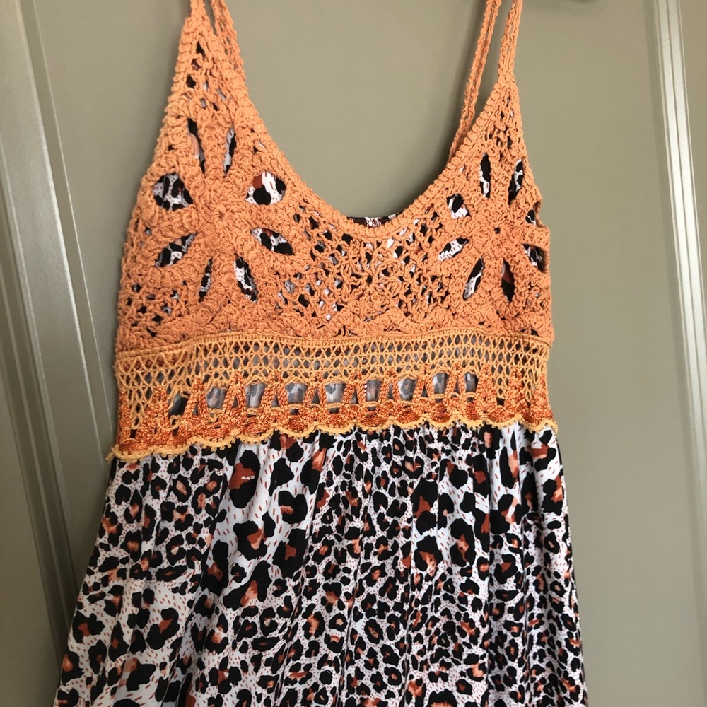 Sleeveless long dress,crochet leopard print nw